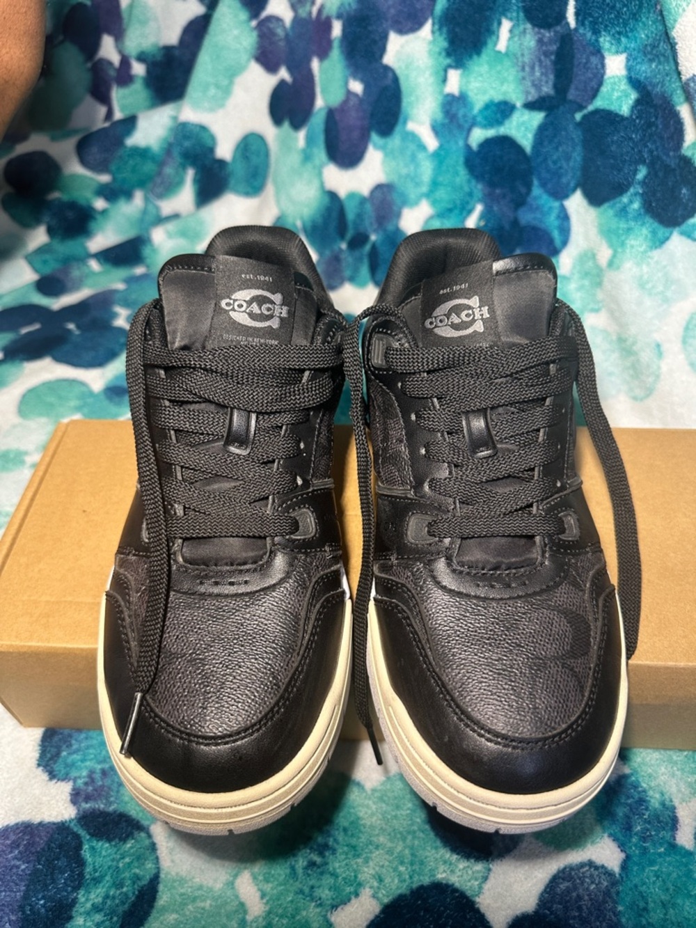 COACH MENS SOHO SIGNATURE CANVAS SNEAKER CHARCOAL/BLACK Sz 7